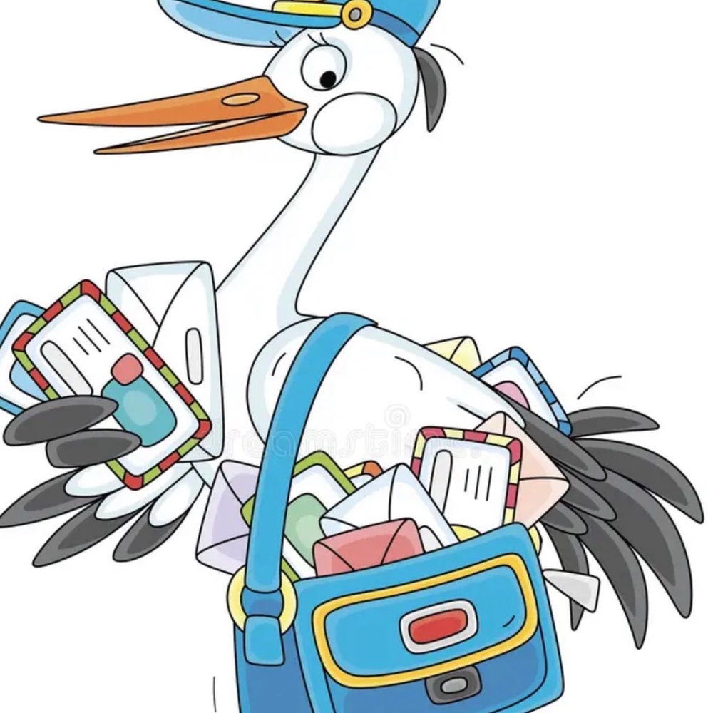 Cartoon Stork with Mail Carrier Bag
